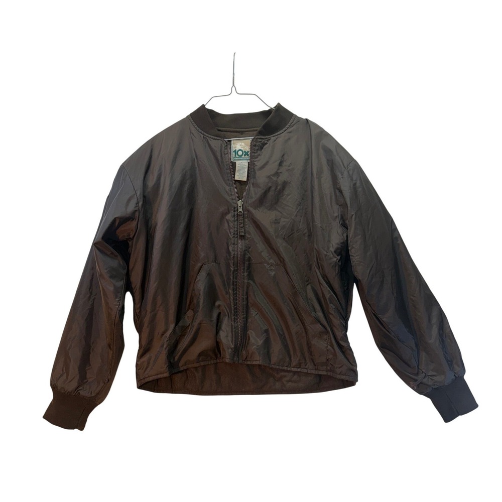 10x Mens Vintage Brown Nylon Fleece Lined Bomber Jacket Size‎ L X32070HW